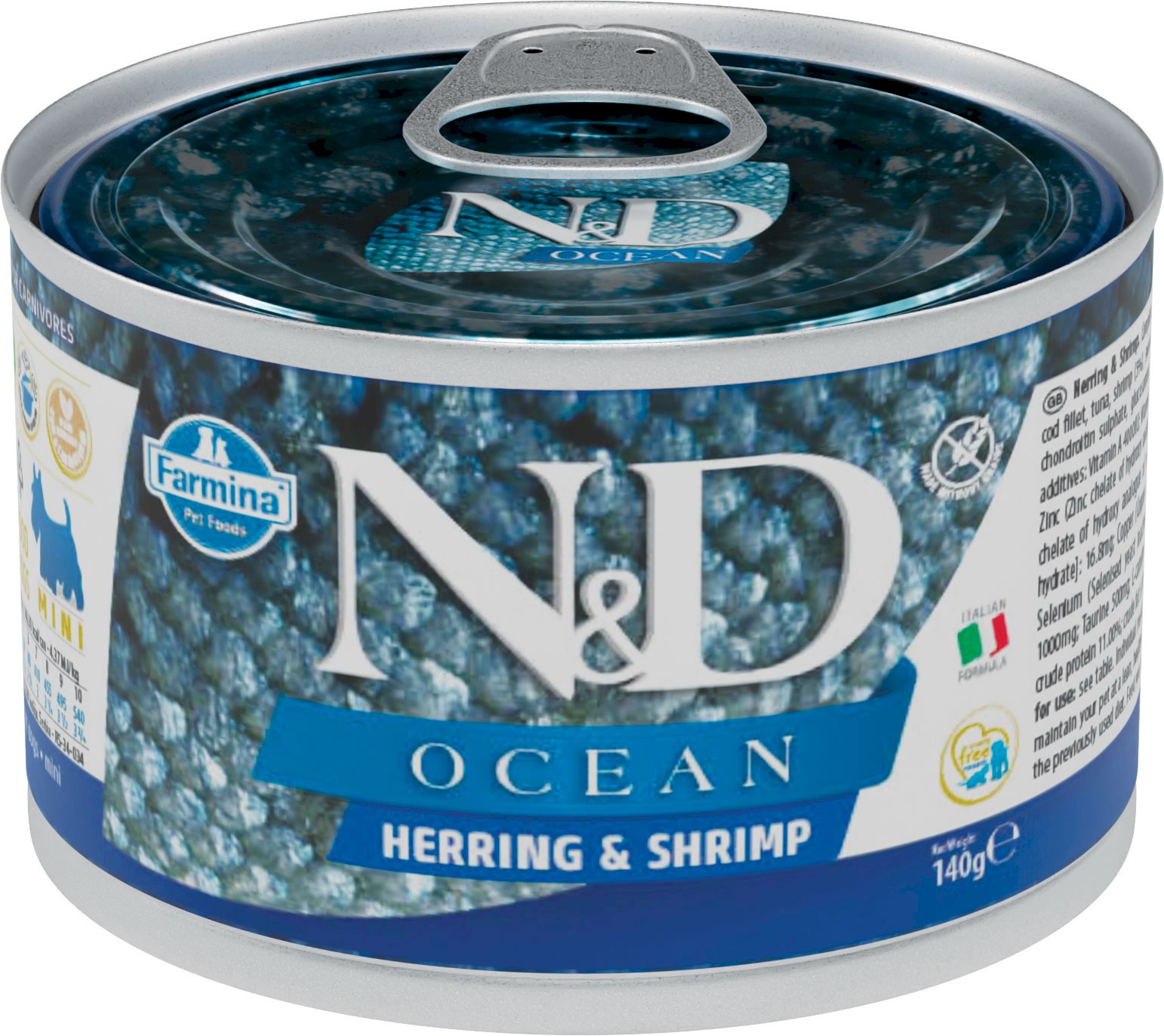 Farmina N&D Ocean śledź, krewetki adult małe rasy 140 g