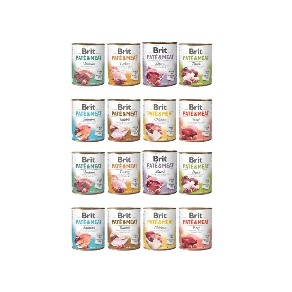 Brit Pate & Meat dziczyzna, indyk, jagnięcina, kaczka, królik, kurczak, wołowina, łosoś 800 g × 16