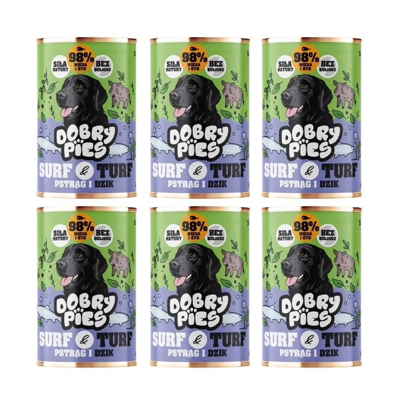 Dobry Pies Surf & Turf dzik, pstrąg adult 400 g × 6