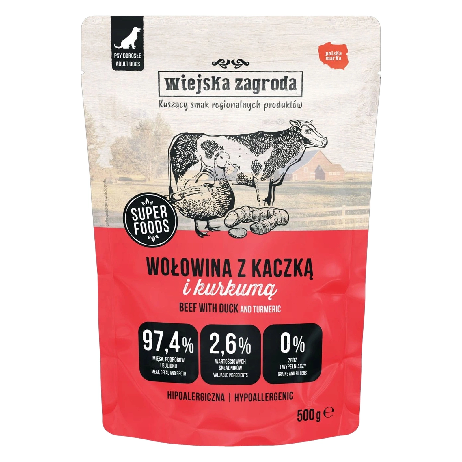 Wiejska Zagroda kaczka, wołowina adult 500 g × 10