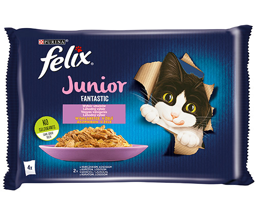 Purina Felix Fantastic kurczak, łosoś w galaretce kitten 85 g × 4