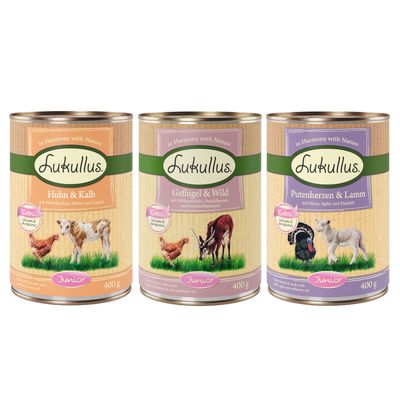 Lukullus cielęcina, drób, dziczyzna, indyk, jagnięcina, kurczak z batatem, owsem, prosem junior 400 g × 6