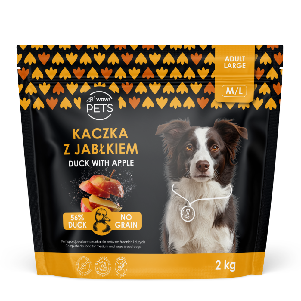 WOW!PETS kaczka z jabłkiem adult średnie i duże rasy 2 kg