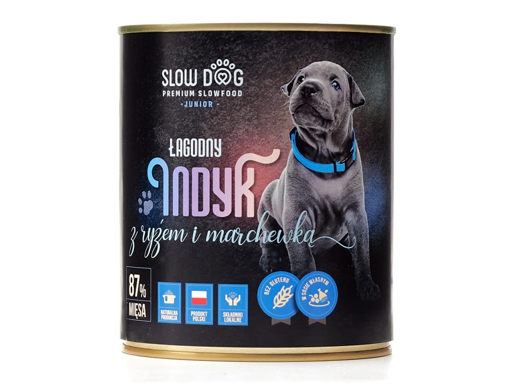 Slow Dog indyk z ryżem i marchewką junior 850 g