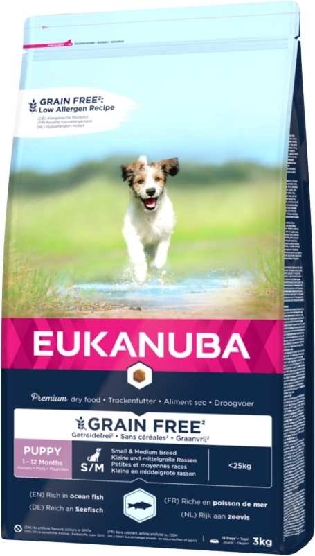 Eukanuba Grain Free ryba oceaniczna puppy małe i średnie rasy 3 kg