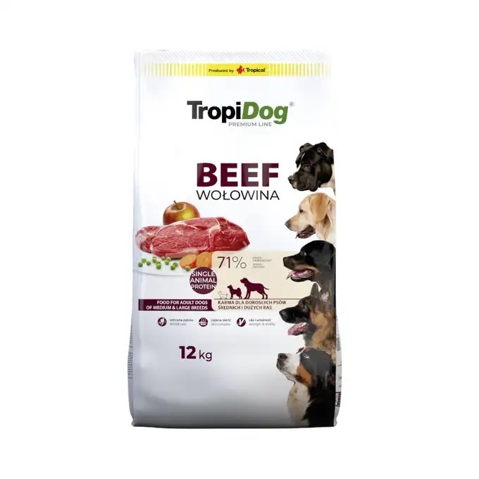 Tropidog Premium wołowina z ryżem adult średnie rasy, duże rasy 12 kg