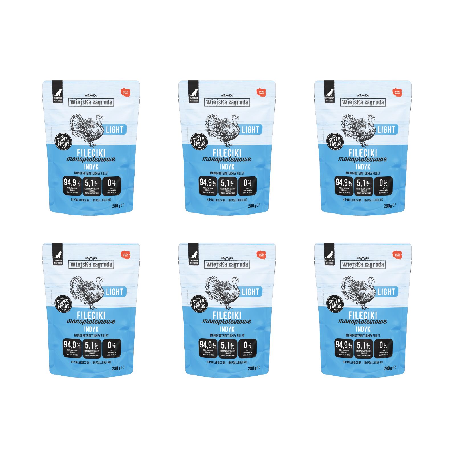 Wiejska Zagroda Fileciki indyk Light adult 280 g × 6