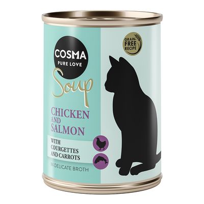 Cosma Soup Indoor kurczak, łosoś z cukinią i marchewką w bulionie adult 100 g × 12
