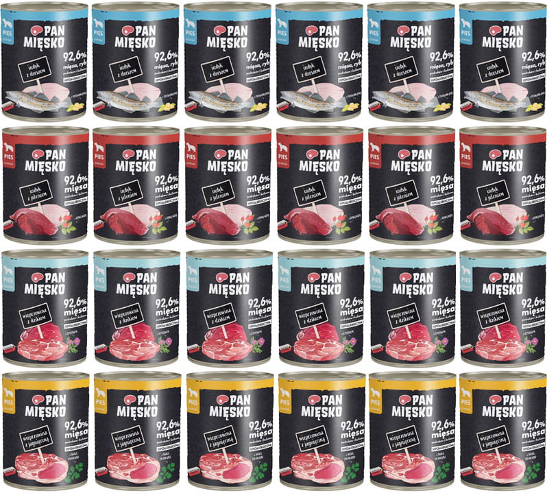 Pan Mięsko dorsz, dzik, indyk, jagnięcina, jeleń, wieprzowina 800 g × 24