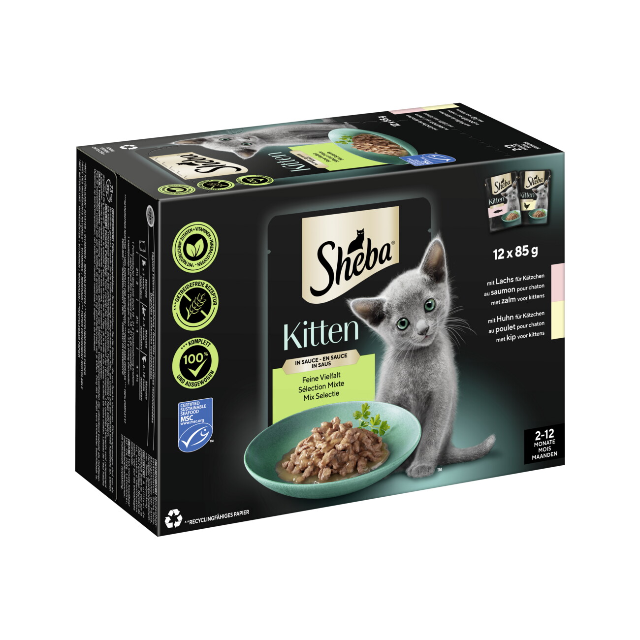 Sheba Kitten mix smaków w sosie kitten 85 g × 12