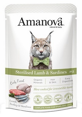 Amanova Sterilised jagnięcina, sardynka w bulionie adult 85 g