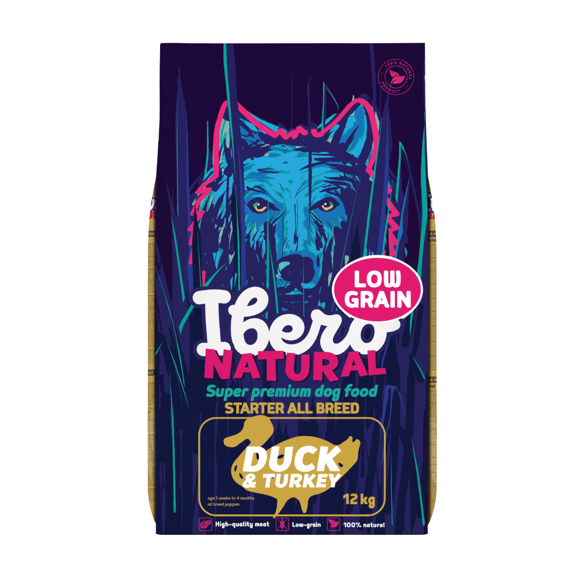 Ibero Natural Low Grain indyk, kaczka puppy 12 kg