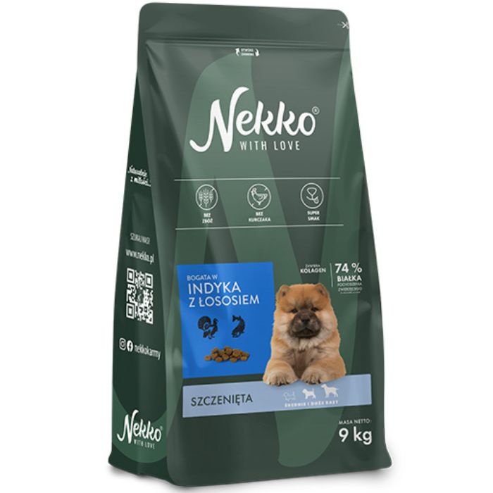 Nekko Grain Free indyk, łosoś puppy średnie i duże rasy 9 kg