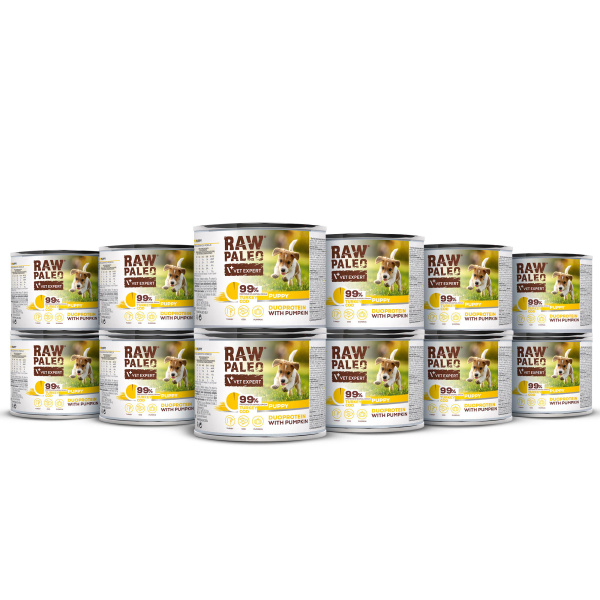 VetExpert Raw Paleo dorsz, indyk puppy 200 g × 12
