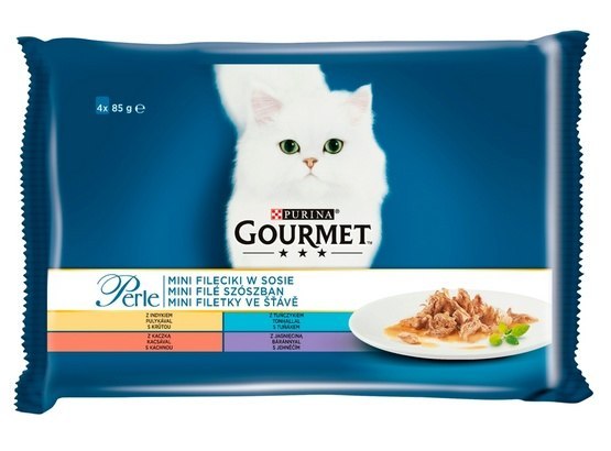 Purina Gourmet Perle indyk, jagnięcina, kaczka, tuńczyk 85 g × 4