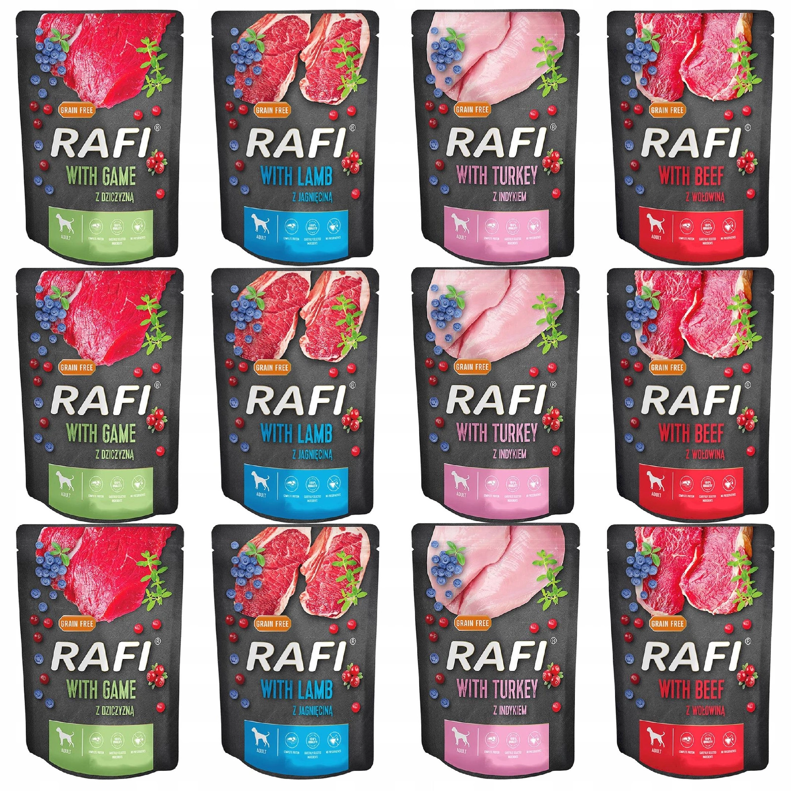 Rafi dziczyzna, indyk, jagnięcina, wołowina 300 g × 12