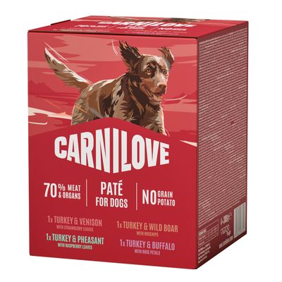 Carnilove Dog Pouch Paté bawół, bażant, dziczyzna, dzik, indyk adult 300 g × 4