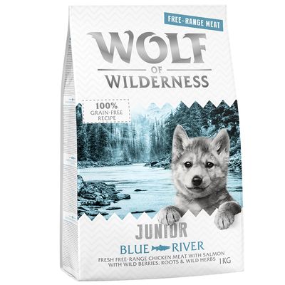 Wolf of Wilderness Blue River kurczak, łosoś junior 1 kg