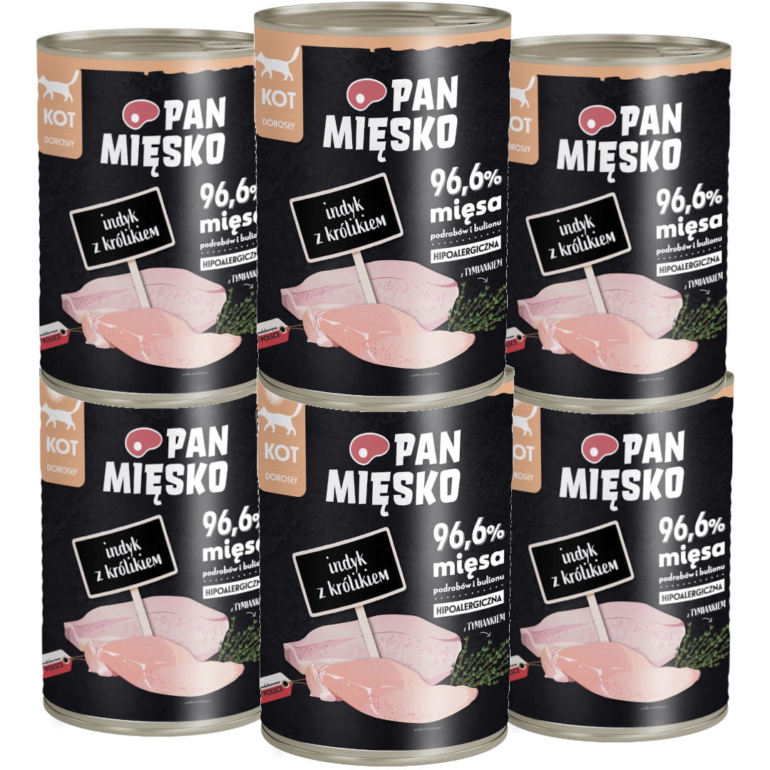 Pan Mięsko indyk, królik w bulionie adult 400 g × 6