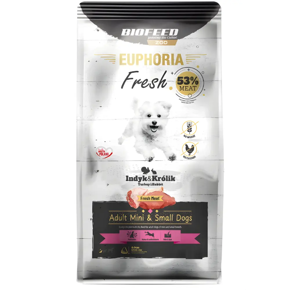 BioFeed Euphoria Fresh Meat indyk, królik adult małe rasy 8 kg