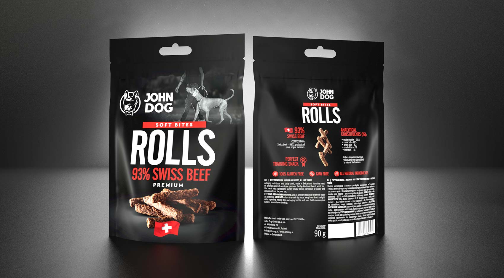 John Dog Soft Bites rurki z wołowiny szwajcarskiej 90 g