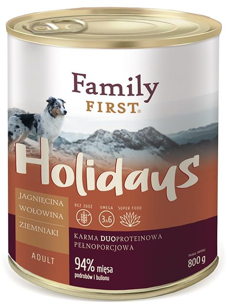 Family First jagnięcina, wołowina z ziemniakiem adult 800 g