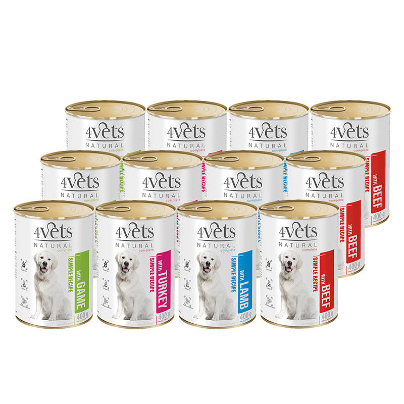 4Vets Natural dziczyzna, indyk, jagnięcina, wołowina 400 g × 12