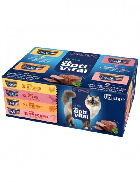 OptiVital Mousse Skin & Coat mix smaków pasztet adult 85 g × 12