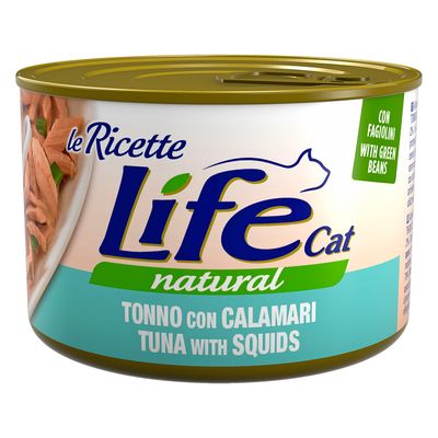 Life Cat Le Ricette Mobility Skin & Coat kalmary, tuńczyk z fasolką szparagową w bulionie adult 150 g × 4