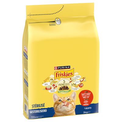 Purina Friskies Sterilised kurczak, wołowina 3 kg × 3