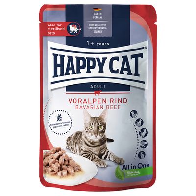Happy Cat Pouch Meat Skin & Coat wołowina w sosie adult 85 g × 12