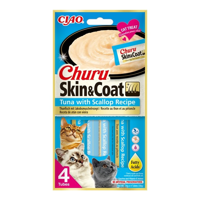 Inaba Churu Skin & Coat tuńczyk z przegrzebkami 14 g × 4