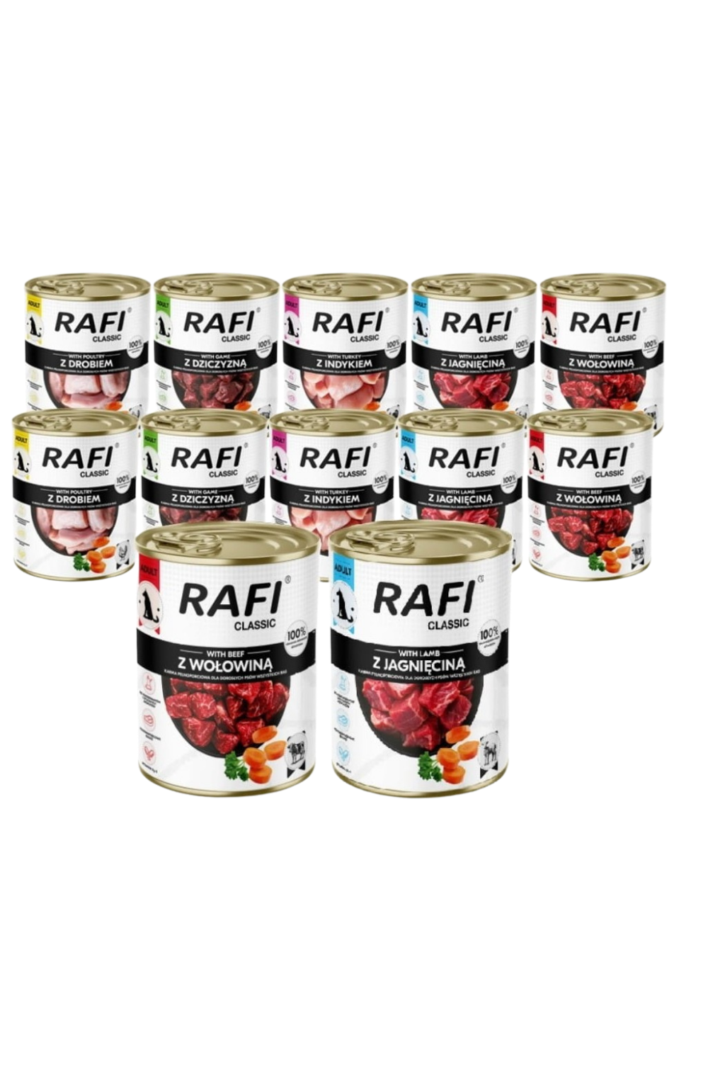 Dolina Noteci Rafi Classic drób, dziczyzna, indyk, jagnięcina, wołowina 800 g × 12