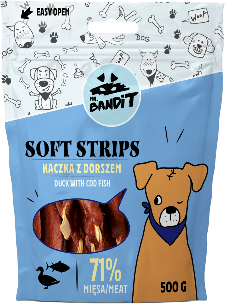 Mr. Bandit Soft Strips kaczka, dorsz 500 g