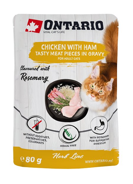 Ontario Herb Line kurczak, szynka z ryżem w sosie adult 80 g