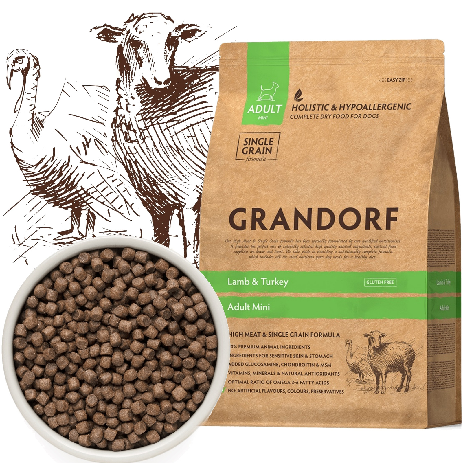 Grandorf jagnięcina, indyk adult małe rasy 1 kg