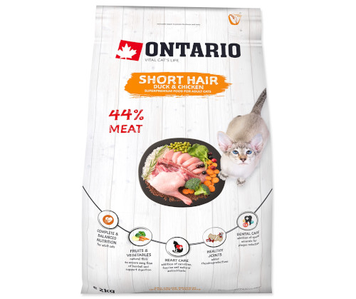 Ontario Short Hair Skin & Coat kaczka, kurczak 2 kg