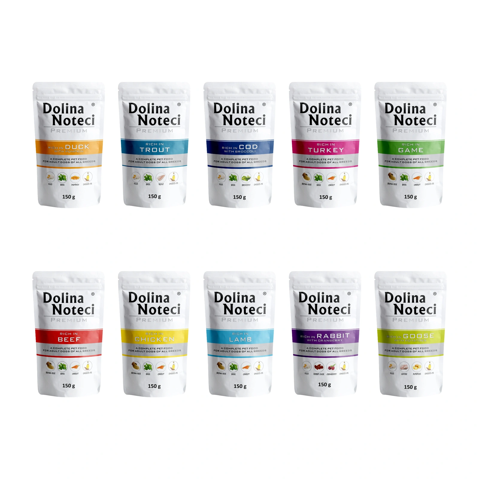 Dolina Noteci Premium dorsz, dziczyzna, gęś, indyk, jagnięcina, kaczka, królik, kurczak, pstrąg, wołowina 150 g × 10