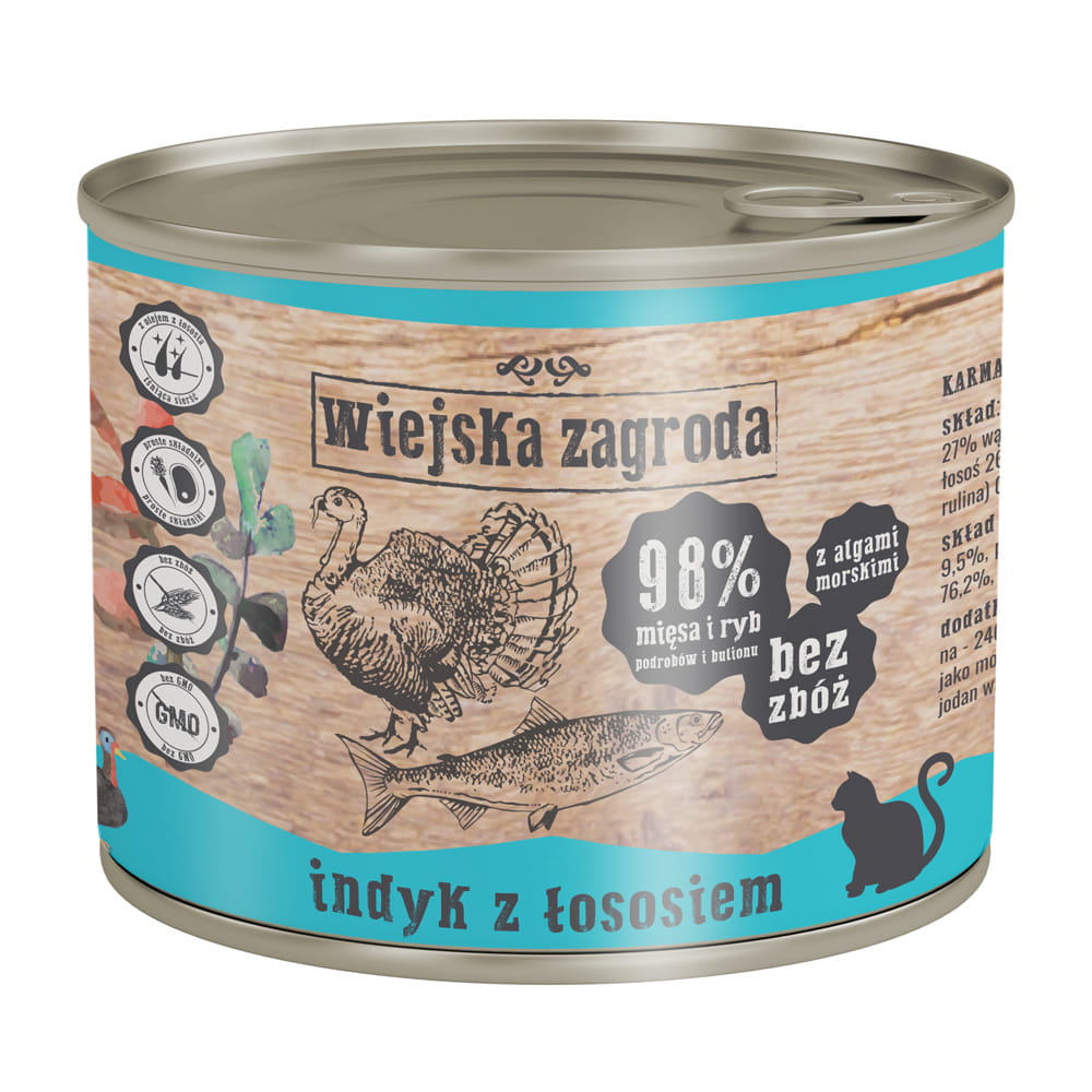 Wiejska Zagroda indyk, łosoś w bulionie adult 200 g