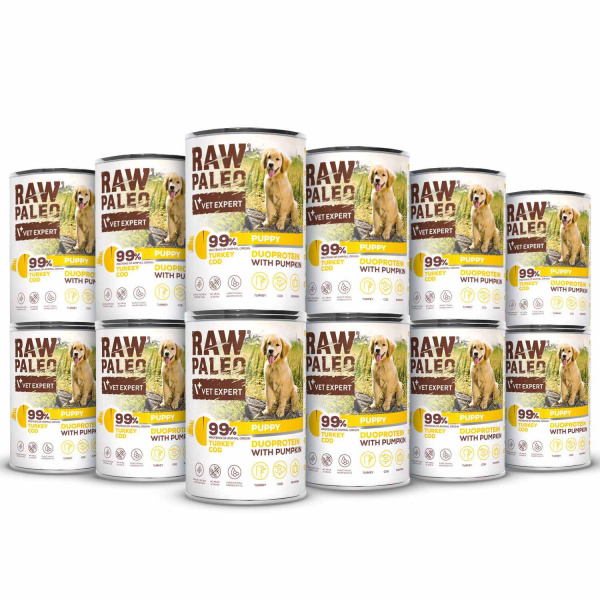 VetExpert Raw Paleo indyk, dorsz puppy 400 g × 12