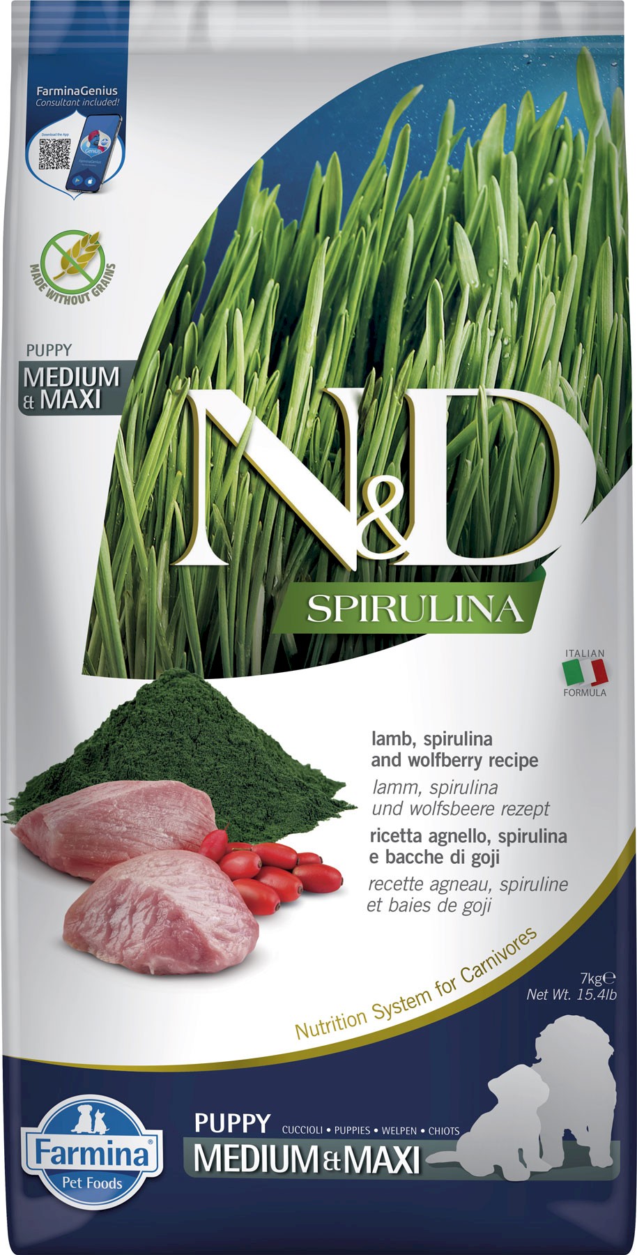 Farmina N&D Spirulina jagnięcina puppy średnie rasy, duże rasy 7 kg