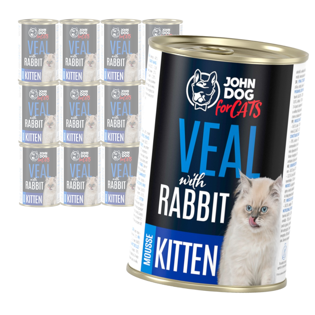 John Dog For Cats cielęcina, królik pasztet kitten 400 g × 12
