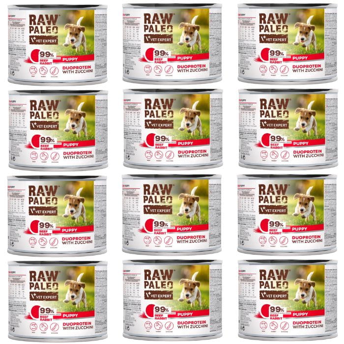 VetExpert Raw Paleo królik, wołowina puppy 200 g × 12