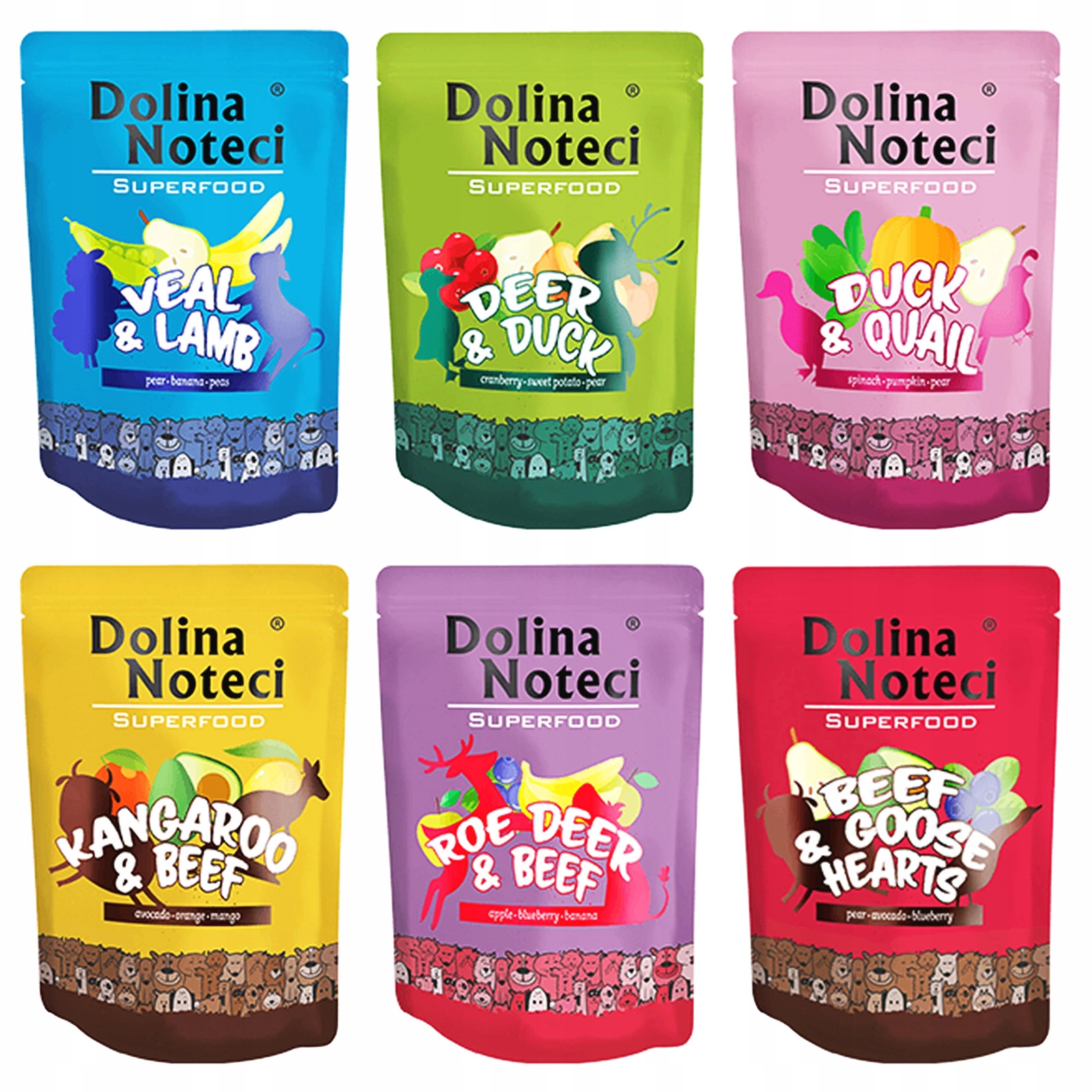 Dolina Noteci Superfood cielęcina, gęś, jagnięcina, jeleń, kaczka, kangur, przepiórka, sarna, wołowina 300 g × 6