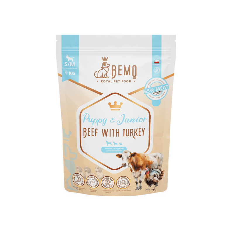 Bemo wołowina, indyk junior małe i średnie rasy 1 kg