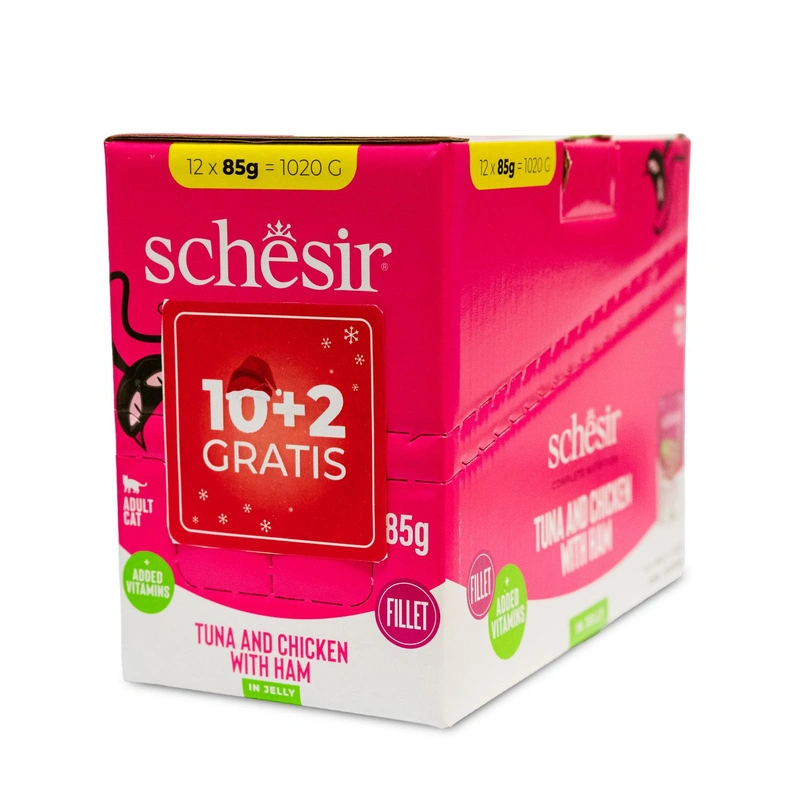 Schesir C&B kurczak, szynka, tuńczyk w galaretce adult 85 g × 12