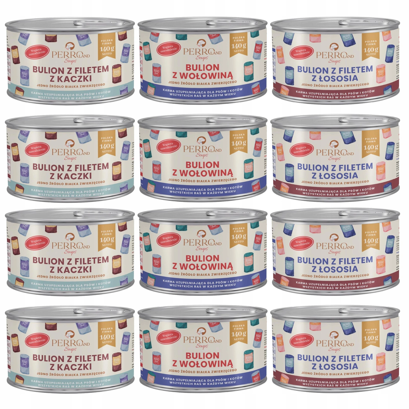 Perro PERROland Soups kaczka, wołowina, łosoś 140 g × 12