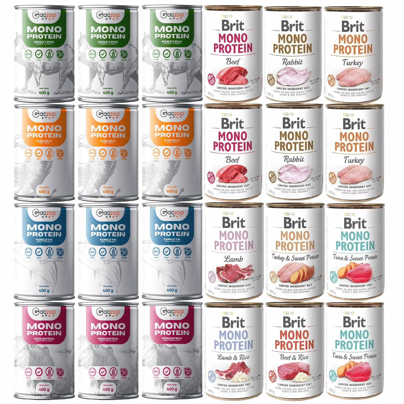 Brit Mono Protein dzik, jagnięcina, kaczka adult 400 g × 24
