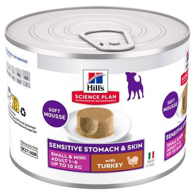 Hill's Sensitive Stomach & Skin indyk adult małe rasy 200 g × 12