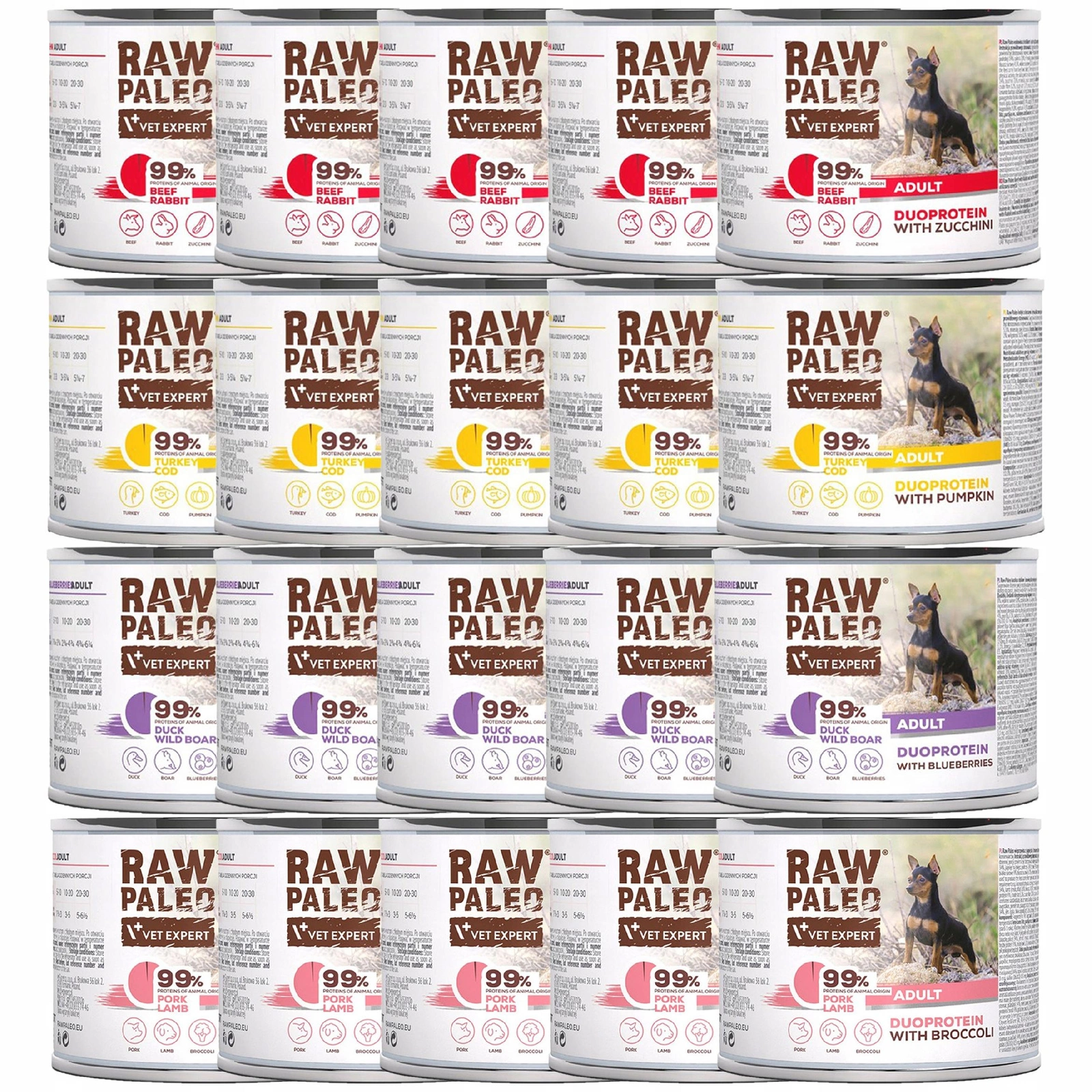 VetExpert Raw Paleo Duoprotein mix smaków adult 200 g × 20